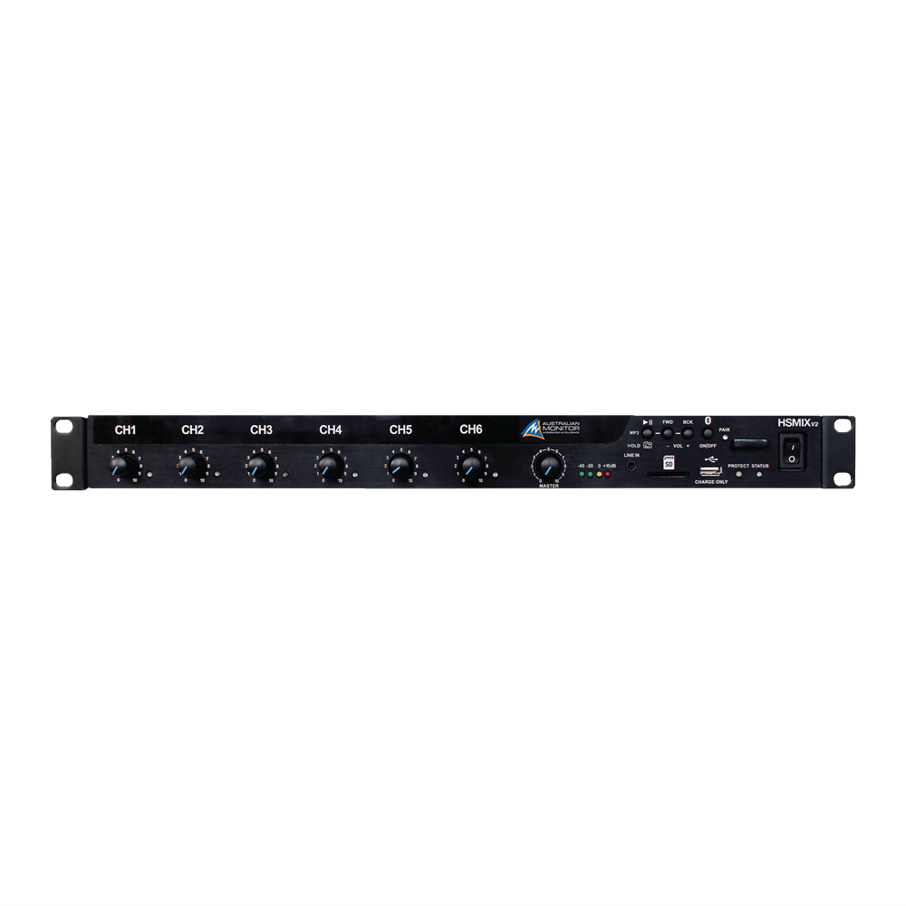 Mixer Amplifier/Australian Monitor: Australian, Monitor, HSMIX-V2, Rackmount, Mixer, 1, RU, 9, inputs, with, Renamable, Bluetooth, 