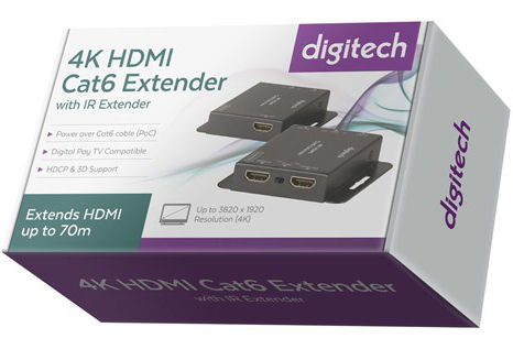 Digitech, 70m, HDMI, Extender, over, Single, Cat6, with, Infrared, (40m@4K, or, 70m@1080p), 