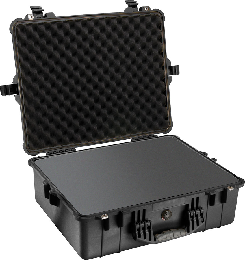 Case/Pelican: Pelican, 1600, Large, Protector, Case, Black, with, Pick, N, Pluck, Foam, Insert., Internal, Dimensions, of, 54.6, x, 42, x, 20.3, cm, 