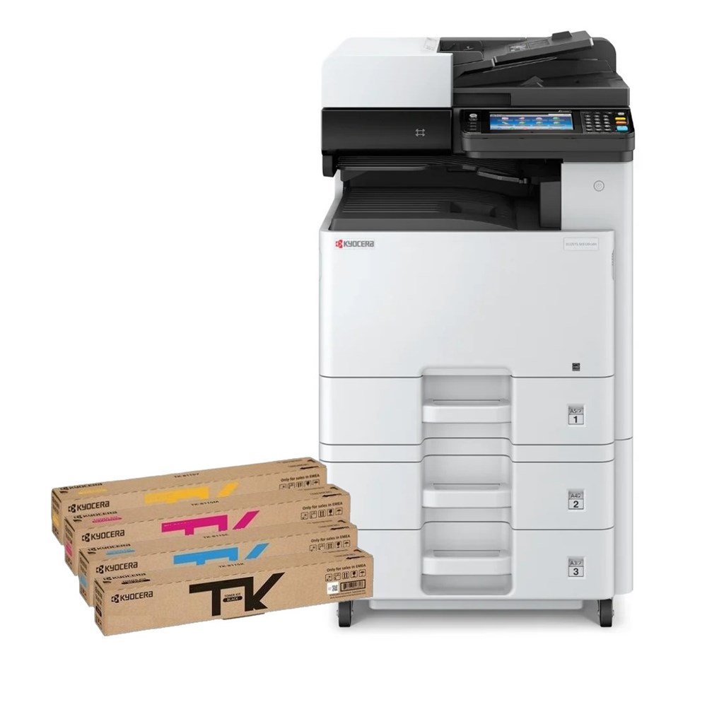 Kyocera, M8124CIDN, A3, Colour, 24ppm, MFP, Laser, with, 2, extra, Trays, Stand, and, Toners, Bundle, 