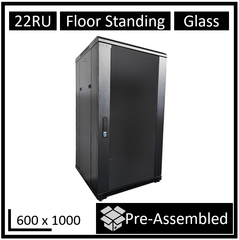 LDR, Assembled, 22U, Server, Rack, Cabinet, (600mm, x, 1000mm), Glass, Door, 1x, 8-Port, PDU, 1x, 4-Way, Fan, 2x, Fixed, Shelves, -, Blac, 