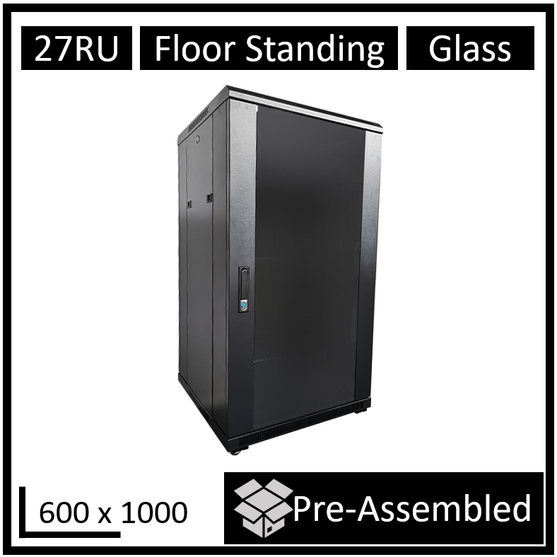 LDR, Assembled, 27U, Server, Rack, Cabinet, (600mm, x, 1000mm), Glass, Door, 1x, 8-Port, PDU, 1x, 4-Way, Fan, 2x, Fixed, Shelves, -, Black, 