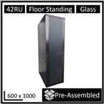 LDR Assembled 42U Server Rack Cabinet (600mm x 1000mm) Glass Door, 1x 8-Port PDU, 1x 4-Way Fan, 2x Fixed Shelves - Black