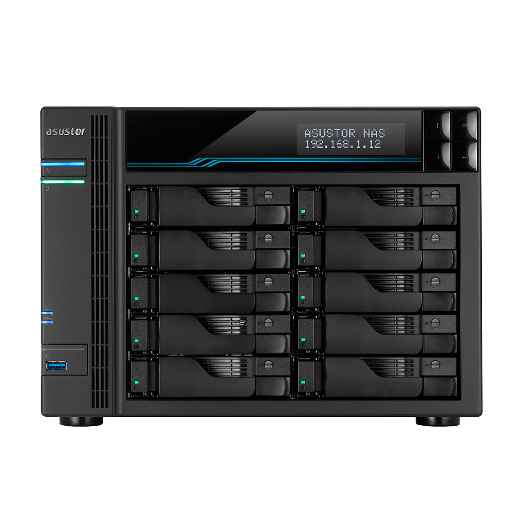 ASUSTOR, 10-BAY, NAS, 3.5/2.5(0/10), XE, QC-3.4GHz, 8GB, M.2(2), 2.5G(3), 10G(1), TWR, 3YR, 