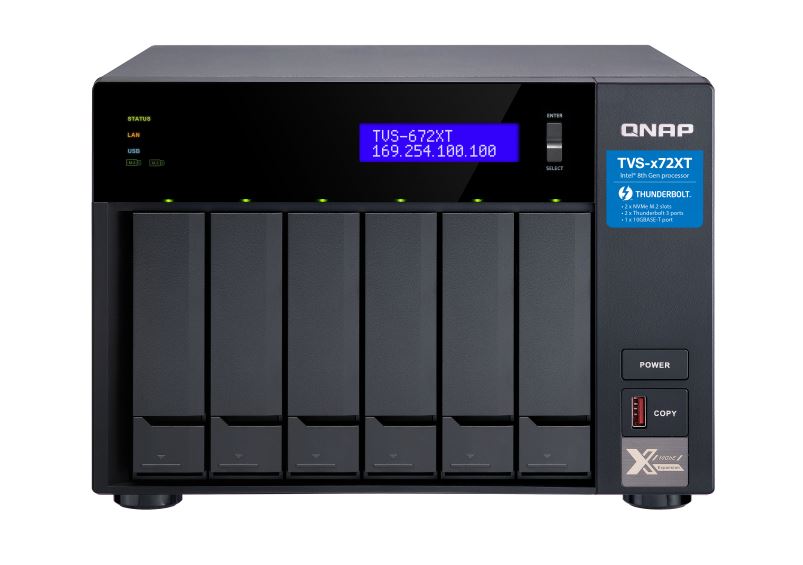 QNAP, TVS-672X-i5-8G, 6, Bay, NAS, ntelÂ®, Coreâ„¢, i5-8400T, six-core, 3.3, GHz, 8GB, DDR4, Hot-swappable, 2xM.2, 2280, PCIe, 2xGbE, 1x10, 