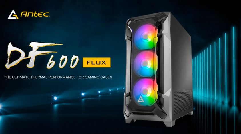 Antec, DF600, FLUX, High, Airflow, ATX, Tempered, Glass, with, 3x, ARGB, Fans, Front, 1x, Rear, 1x, PSU, Shell, (Reverse, Fan, blade), pr, 