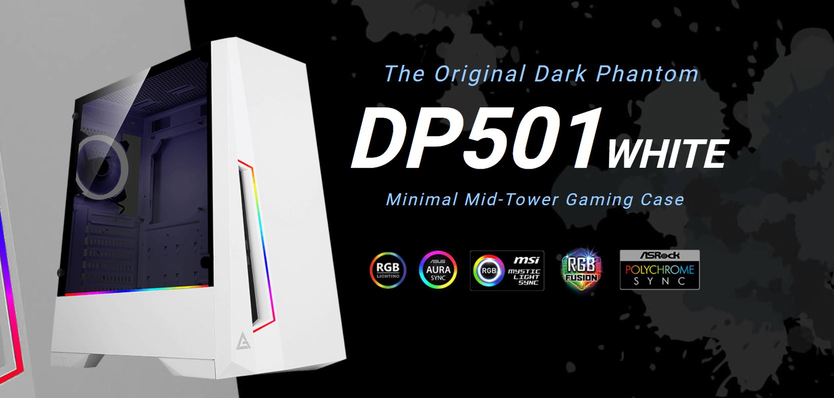 Antec, DP501, White, ATX, ARGB, Front, LED, LED, Control, Tempered, Glass, 2.5, x, 4, 3.5, x, 2, 7x, PCI.1x, 120mm, pre-installed, Gam, 