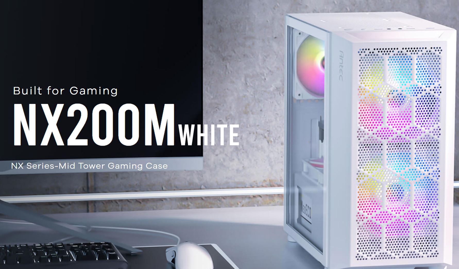 Antec, NX200M, White, m-ATX, ITX, Case, Large, Mesh, Front, for, excellent, cooling, Side, Window, 1x, 12CM, Fan, Included, Radiator, 