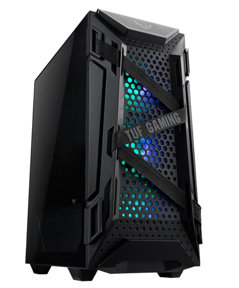 ASUS, GT301, TUF, Gaming, Case, Black, ATX, Mid-Tower, Tempered, Glass, Compact, Case, Honeycomb, Panel, 4, Total, Pre-Installed, 120mm, 