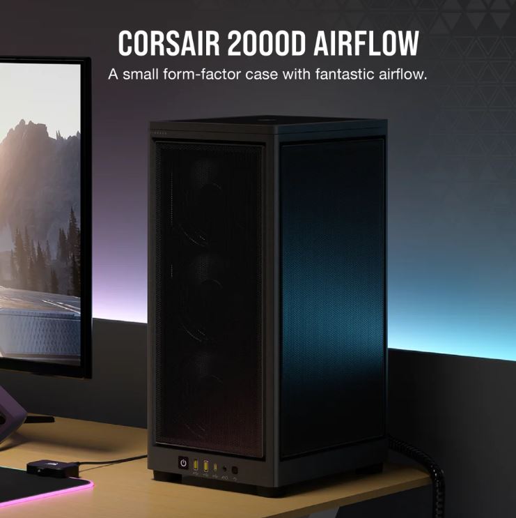 Computer Cases/Corsair: Corsair, 2000D, AIRFLOW, ITX, MB, USB, C, Mesh, Panles, -, Support, up, to, 8, Fans, Mini, ITX, Tower, -, Black., Case, NDA, May, 25, 