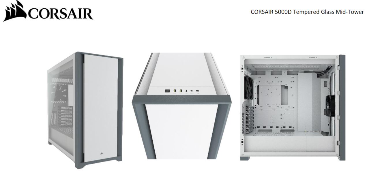 Computer Cases/Corsair: Corsair, 5000D, TG, E-ATX, ATX, USB, Type-C, 2x, 120mm, Airguide, Fans, Radiator, 360mm., 7+2, PCI, Slots, 4x, 2.5, SSD, 2x, 3.5, HDD, 