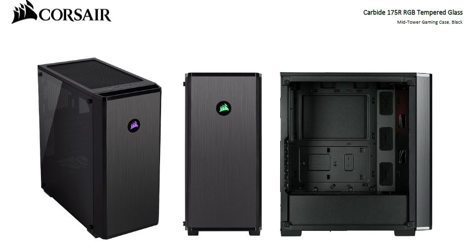 Corsair, Carbide, 175R, RGB, ATX, Tempered, Glass, Case., Two, Years, Warranty, 