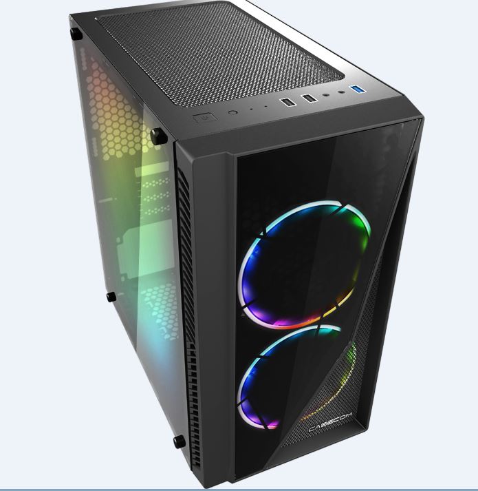 Casecom, Gamming, XM-91, Front, &, Side, Transparent, Temper, glass, Micro, ATX, with, no, PSU-has, 2x, 12CM, 18, LED, fans, 6, colours, Si, 