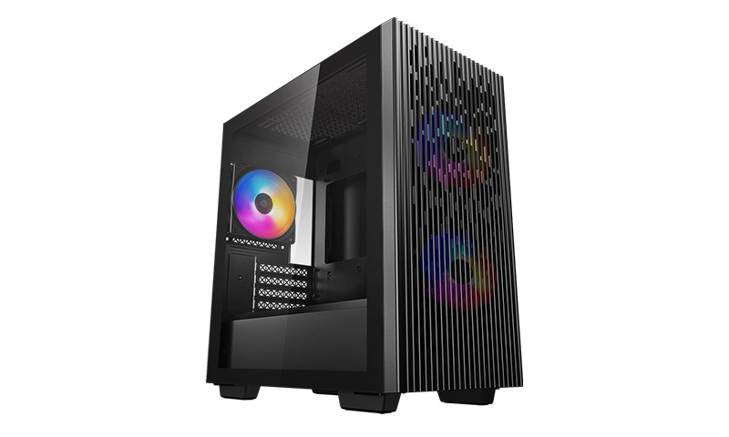 Computer Cases/DEEPCOOL: Deepcool, MATREXX, 40, FS, Micro-ATX, Case, 3xTri-Color, LED, Fans, Tempered, Glass, Panel, Mesh, Top, and, Front, Panel, Better, Airf, 