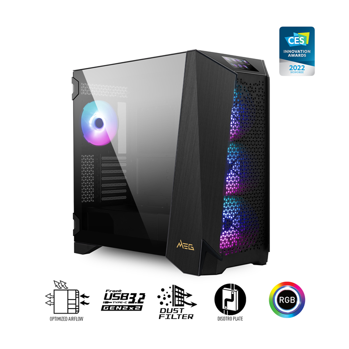 MSI, MEG, PROSPECT700R, Mid-Tower, Case, SupportsE-ATX[up, to, 310, x, 304.8, mm], /, ATX, /, Micro-, 2x, USB, 3.2, 1x, USB3.2, 1x, HD, A, 