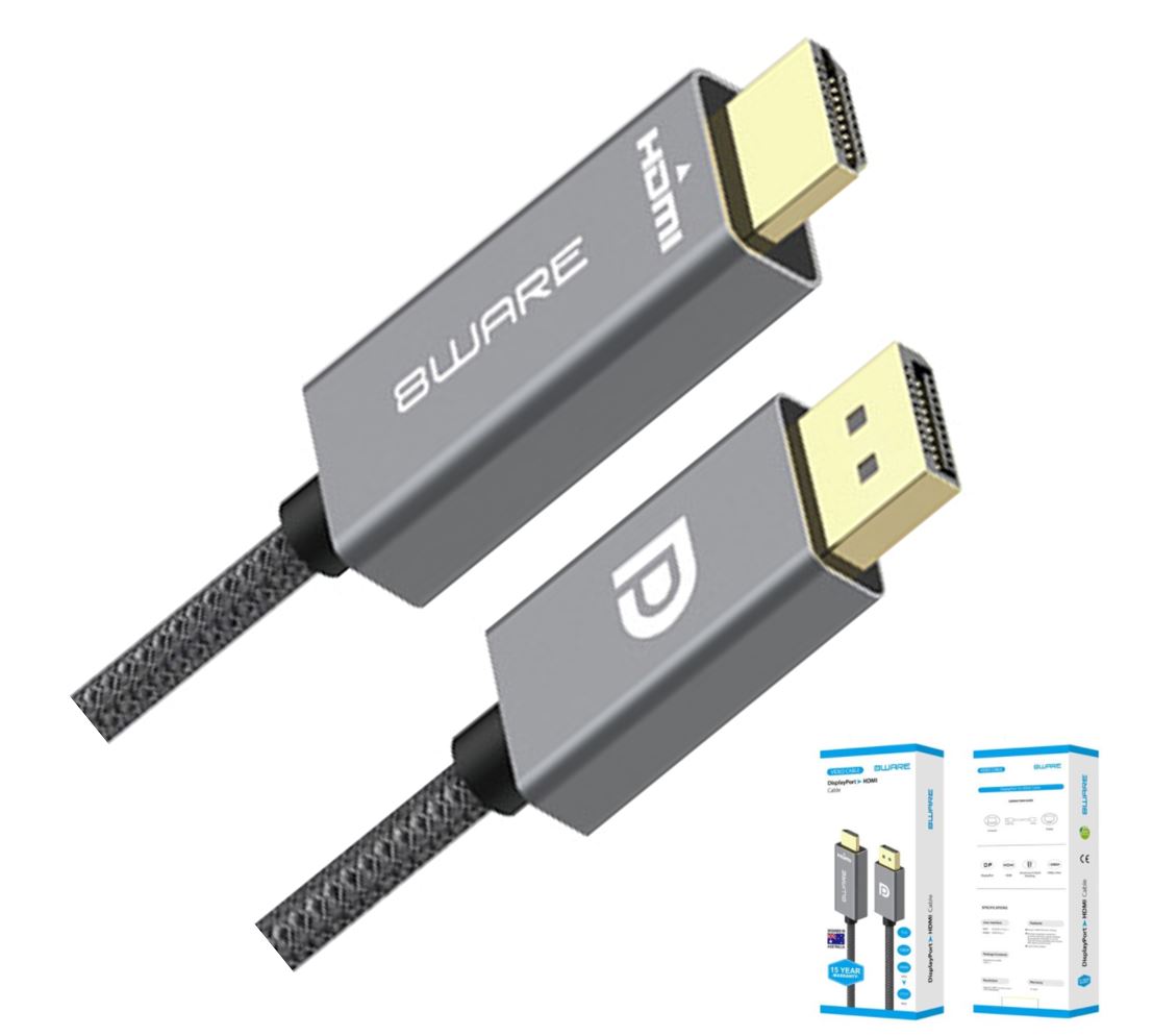 8ware, DP, to, HDMI, Male, to, Male, 4K, SmartConnect, 1M, cable, 1080P/60HZ, Retail, Packaging, Lifetime, limited, warranty, 