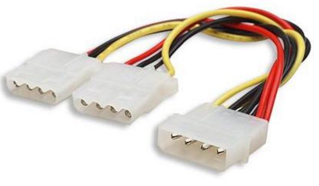 8ware, Internal, Power, Molex, Cable, 20cm, -, 5.25, 4, pins, Male, to, 2x, 5.25, 4, pins, Female, 18AWG, RoHS, 