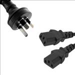 8ware, 1m, 10amp, Y, Split, Power, Cable, with, AU/NZ, 3-pin, Male, Plug, 2xIEC, F, C13, Socket, &, Cord, for, PC, &, Monitor, to, Wall, Power, S, 