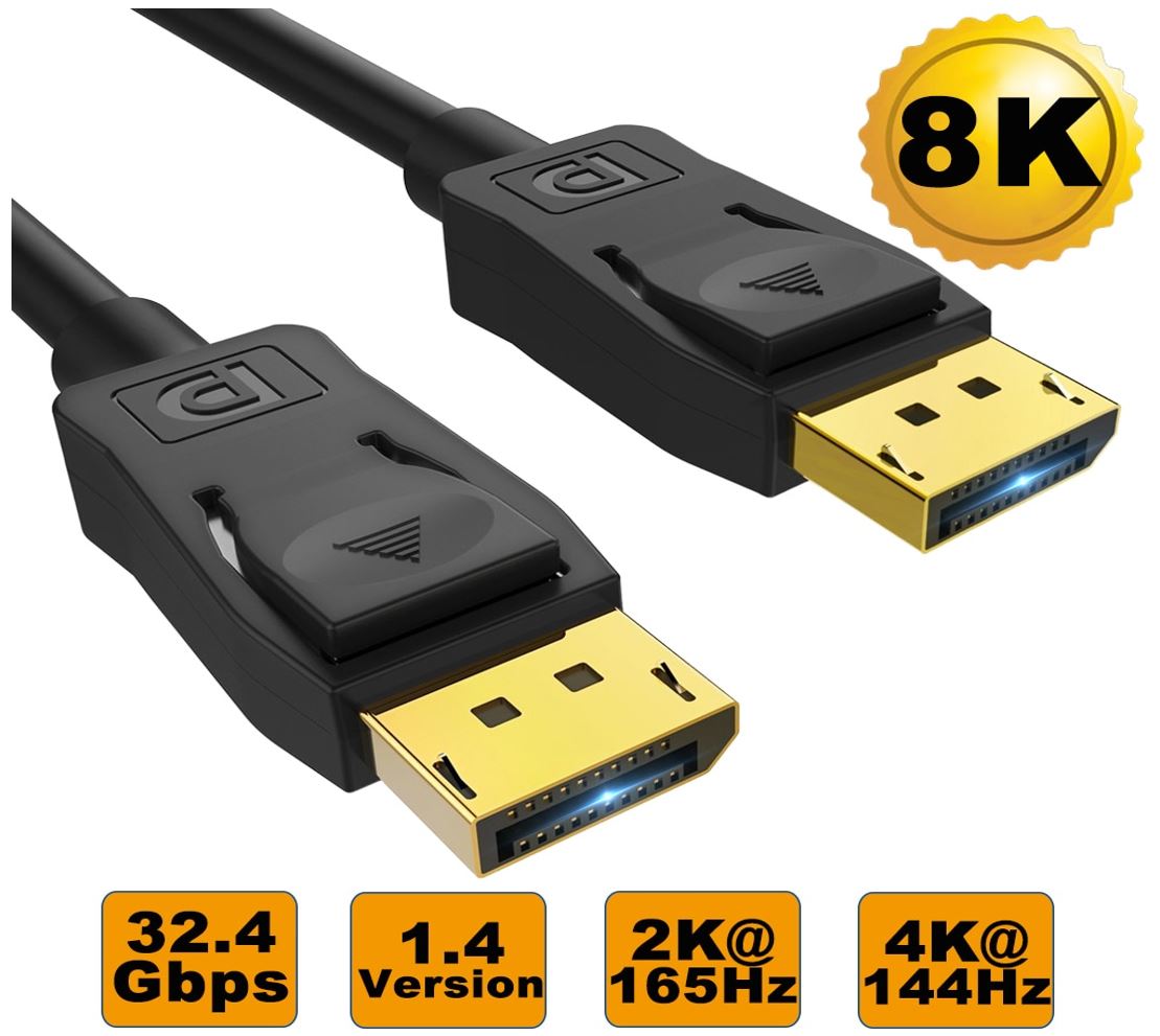 8Ware, 3m, Ultra, 8K, DisplayPort, DP1.4, Cable, -, Male, to, Male, Gold, Plated, 7680x4320, 8K@60Hz, 4K@144Hz, 32.4Gbps, UHD, QHD, FHD, HDP, 