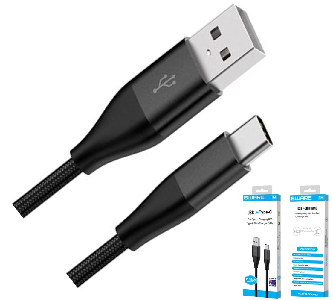 8Ware, Premium, 1m, Samsung, Certified, Fast, Speed, Charging, USB, Type, C, Data, Charger, Cable, For, Samsung, Huawei, Google, LG, Retail, 