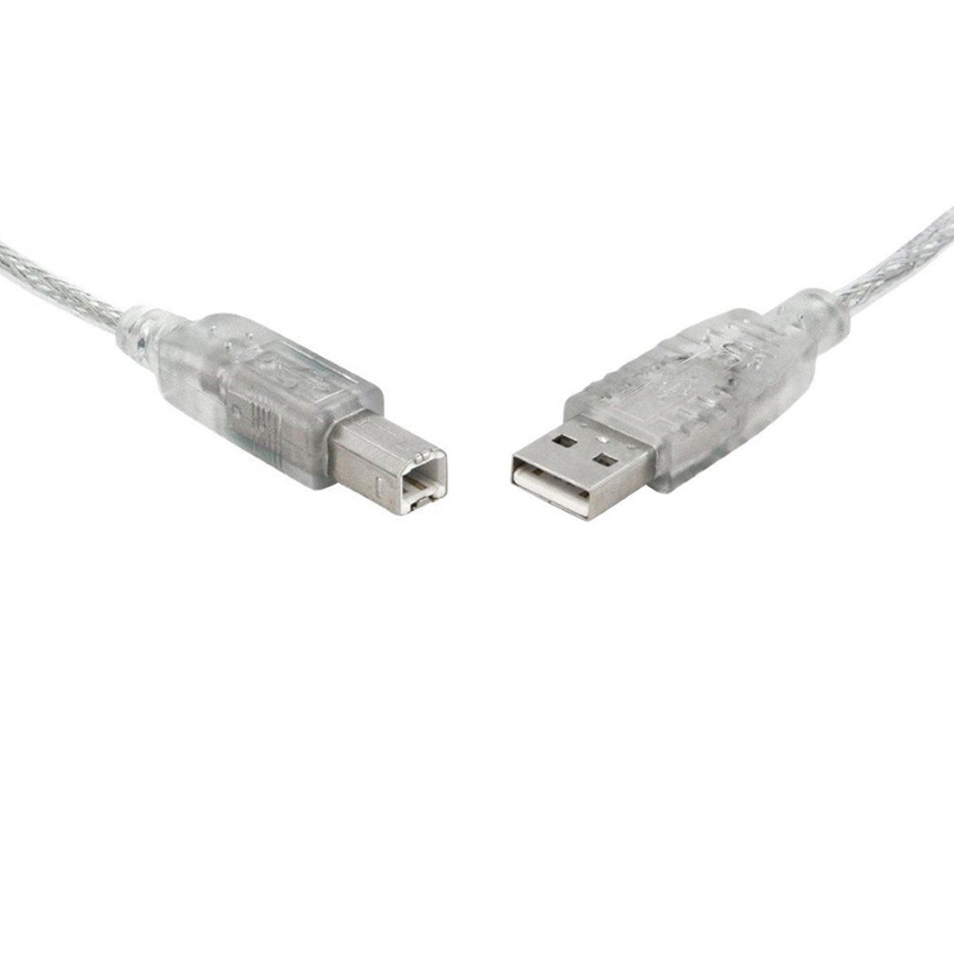 8Ware, USB, 2.0, Cable, 0.5m, (50cm), A, to, B, Transparent, Metal, Sheath, UL, Approved, 