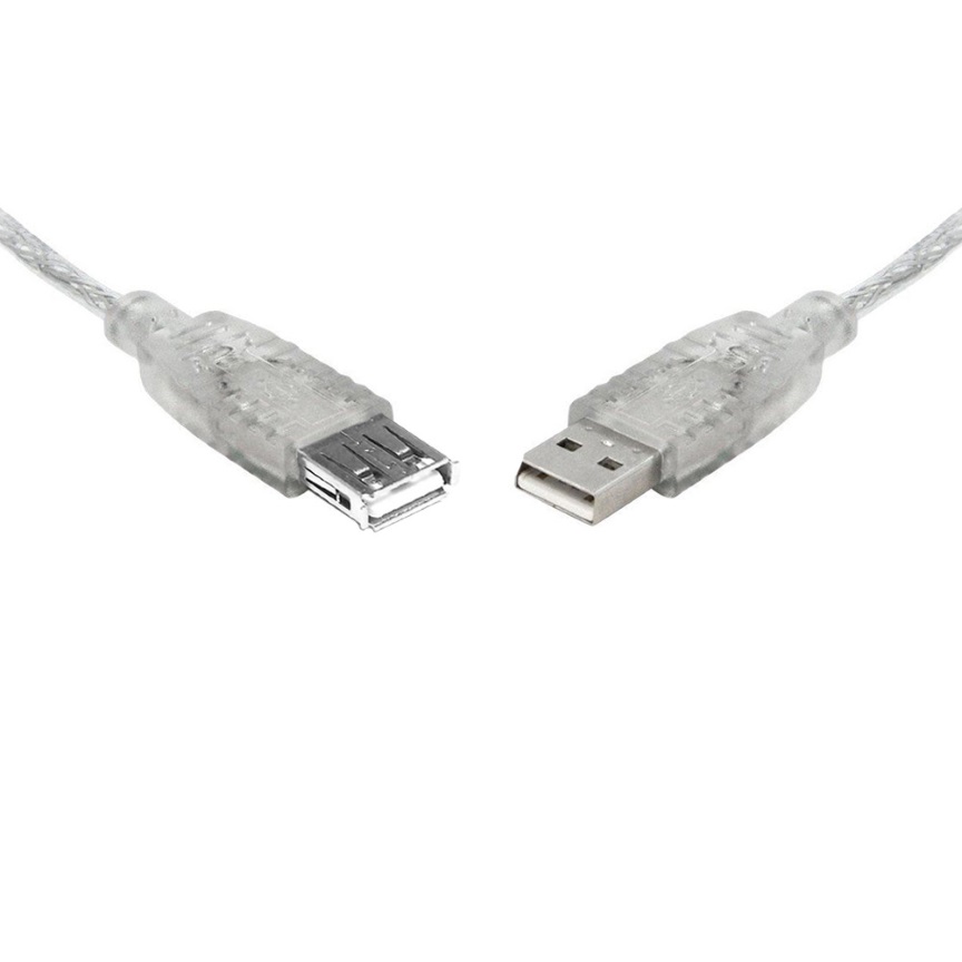 8Ware, USB, 2.0, Extension, Cable, 1m, A, to, A, Male, to, Female, Transparent, Metal, Sheath, Cable, 