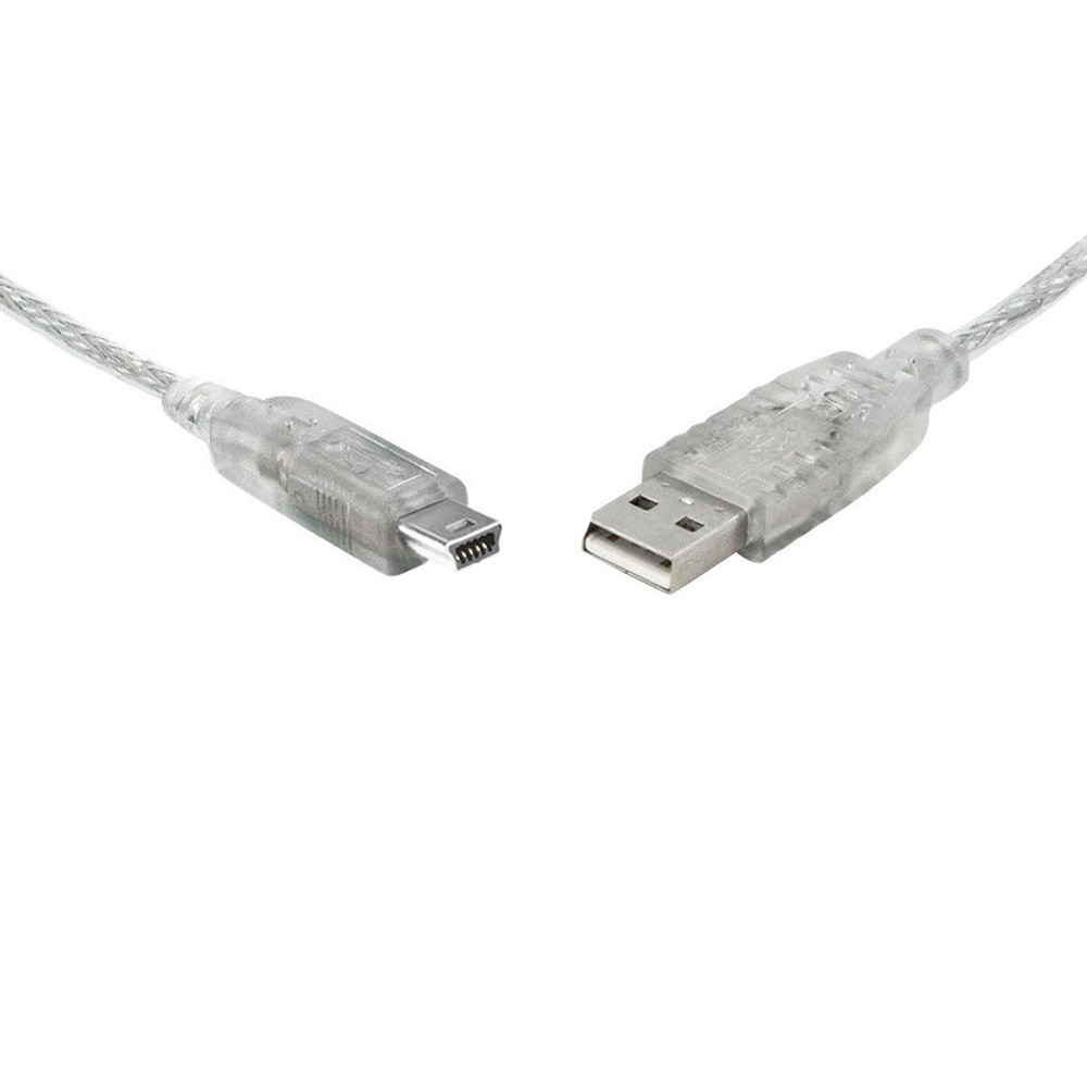 Cables/8ware: 8Ware, USB, 2.0, Cable, 3m, A, to, B, 5-pin, Mini, Transparent, Metal, Sheath, UL, Approved, 