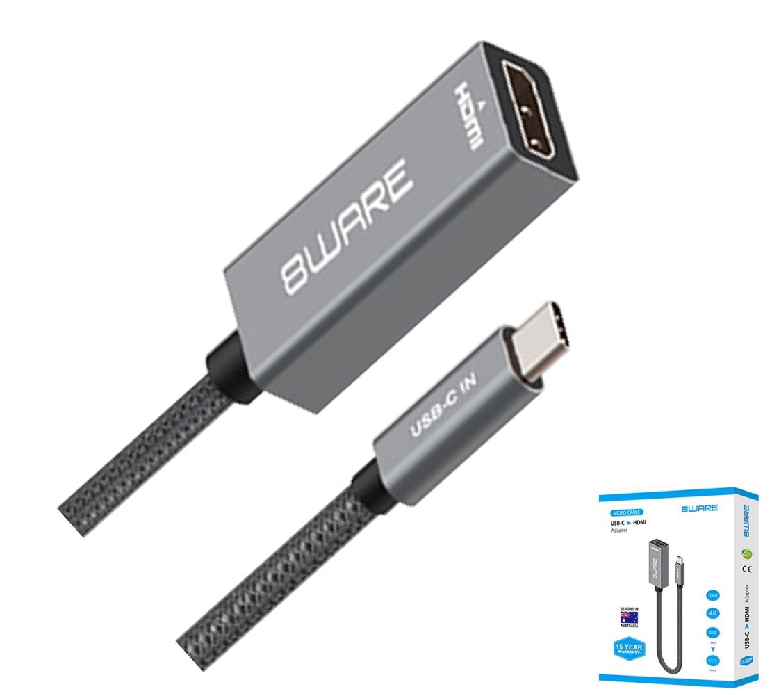Video Cables/8ware: 8ware, USB-C, to, HDMI, Male, to, Female, adapter, Ultra, HD, 4K, PVC, support, TV/Monitor/Projector, Plug, and, Play, Host, powered, 