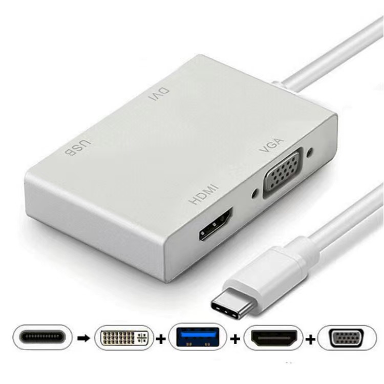 Cables/8ware: 8WARE, 8W-USBCHDVU, 4-in-1, Hub, USB, C, to, HDMI, DVI, VGA, Adapter, with, USB, 3.1, Gen, 1, Port, for, Mac, Book, Pro, 2018, Chromebook, Pixe, 