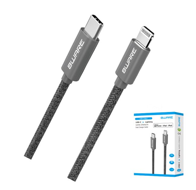 Video Cables/8ware: 8ware, 1.5m, Super, Ultra, USB-C, to, Lightning, Cable, Super, Fast, charging, Strength, Aluminium, flexible, nylon, Apple, iPone, iPad, i, 