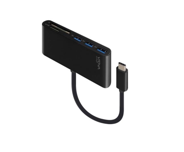 Cables/Connectland: Alogic, USB-C, to, Multi, Card, Reader, &, 3-Port, USB, Hub, -, 10cm, Black, -, VROVA, Series, 