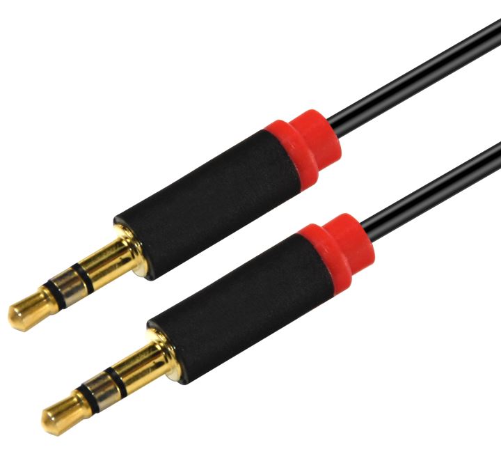 Cables/Astrotek: Astrotek, 1m, Stereo, 3.5mm, Flat, Cable, Male, to, Male, Black, with, Red, Mold, -, Audio, Input, Extension, Auxiliary, Car, Cord, 
