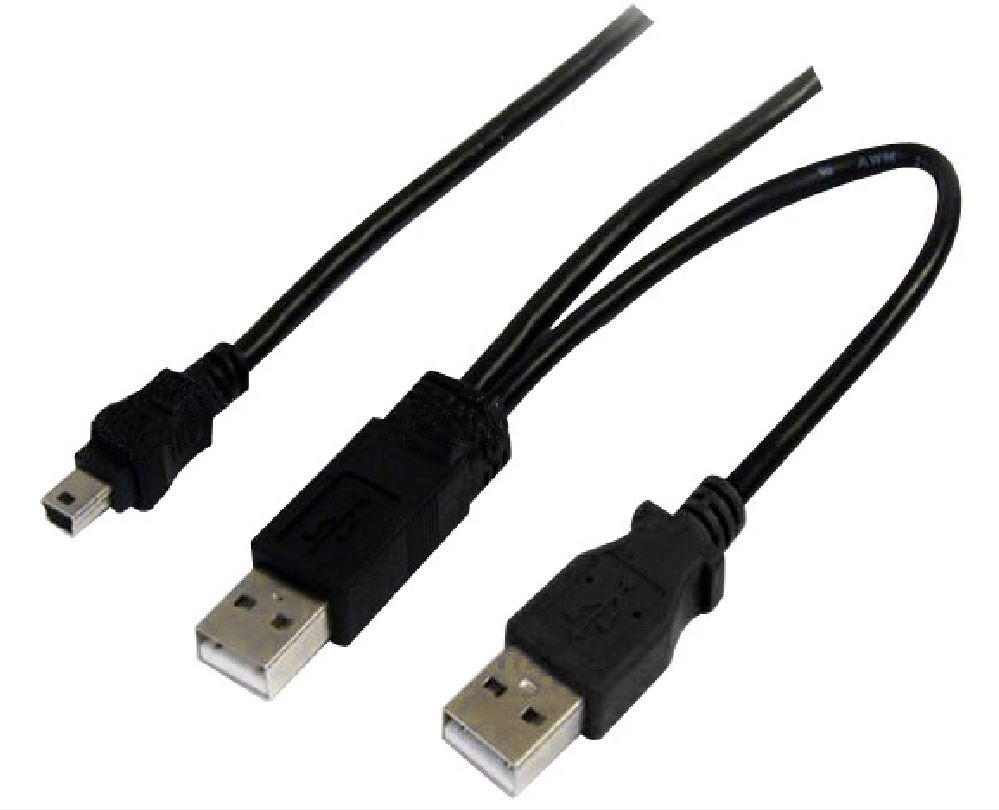 Astrotek, USB, 2.0, Y, Splitter, Cable, -, Type, A, Male, to, Mini, B, 5, pins, 1m, +, USB, Type, A, Male, 2m, Black, Colour, Power, Adapter, Hub, 