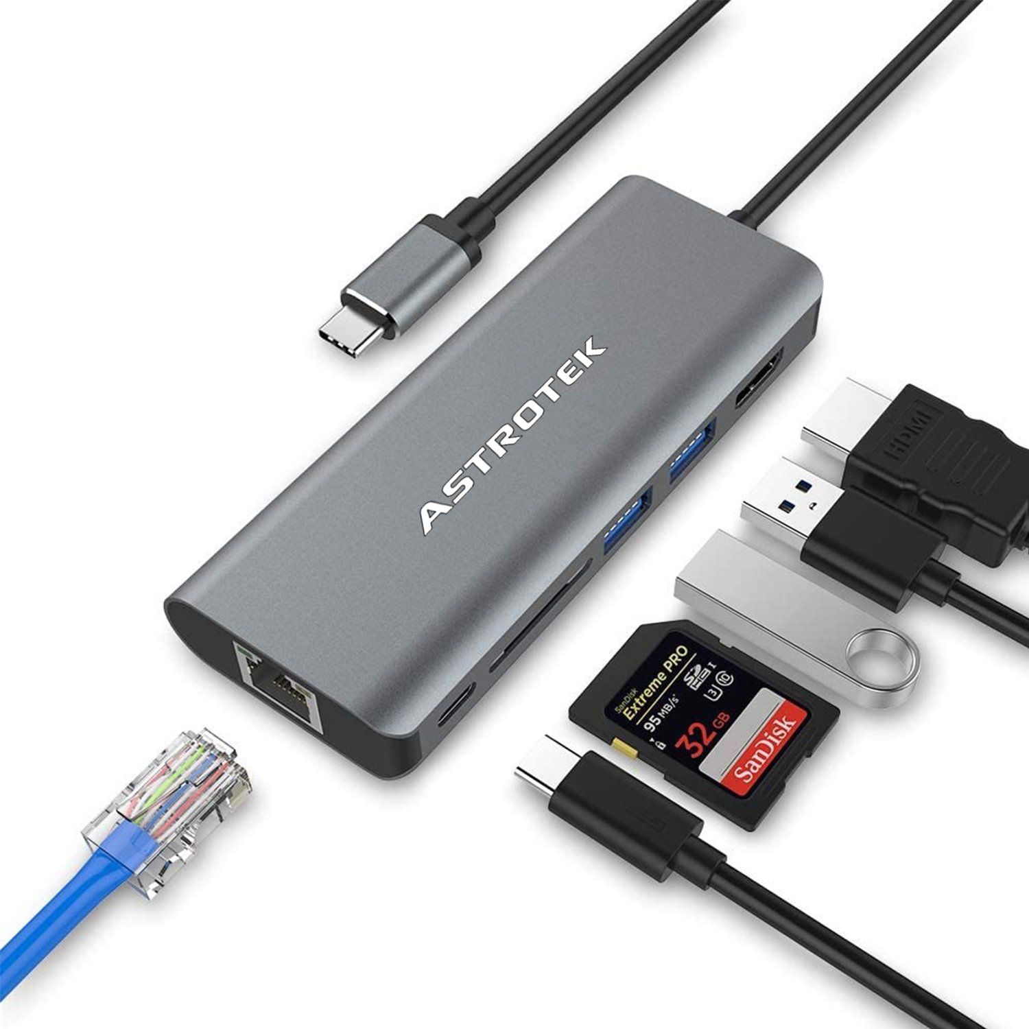 Cables/Astrotek: Astrotek, USB, C, Dock, 6, in, 1, DockW, with, 1X, HDMI, 1XUSB-C, 2XUSB3.0, Type-A, SD, cardX1, EthernetX1, 4K, Video, Output, PD, char, 