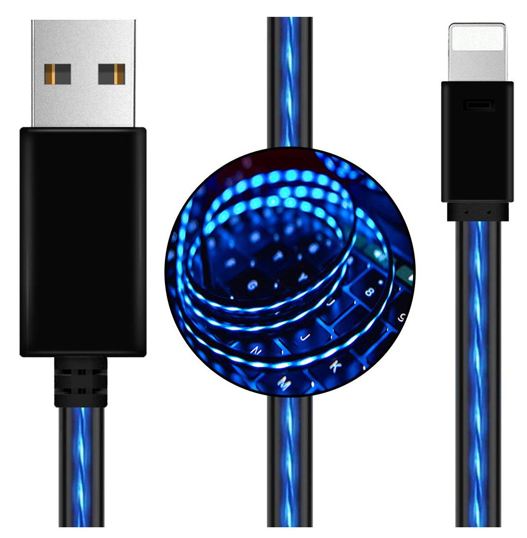 Astrotek, LED, Light, Up, Visible, Flowing, USB, Lightning, Data, Sync, Charger, Cable, Blue, Charging, Cord, for, iPhone, 5, 6, 7, 8, Plus, M, 