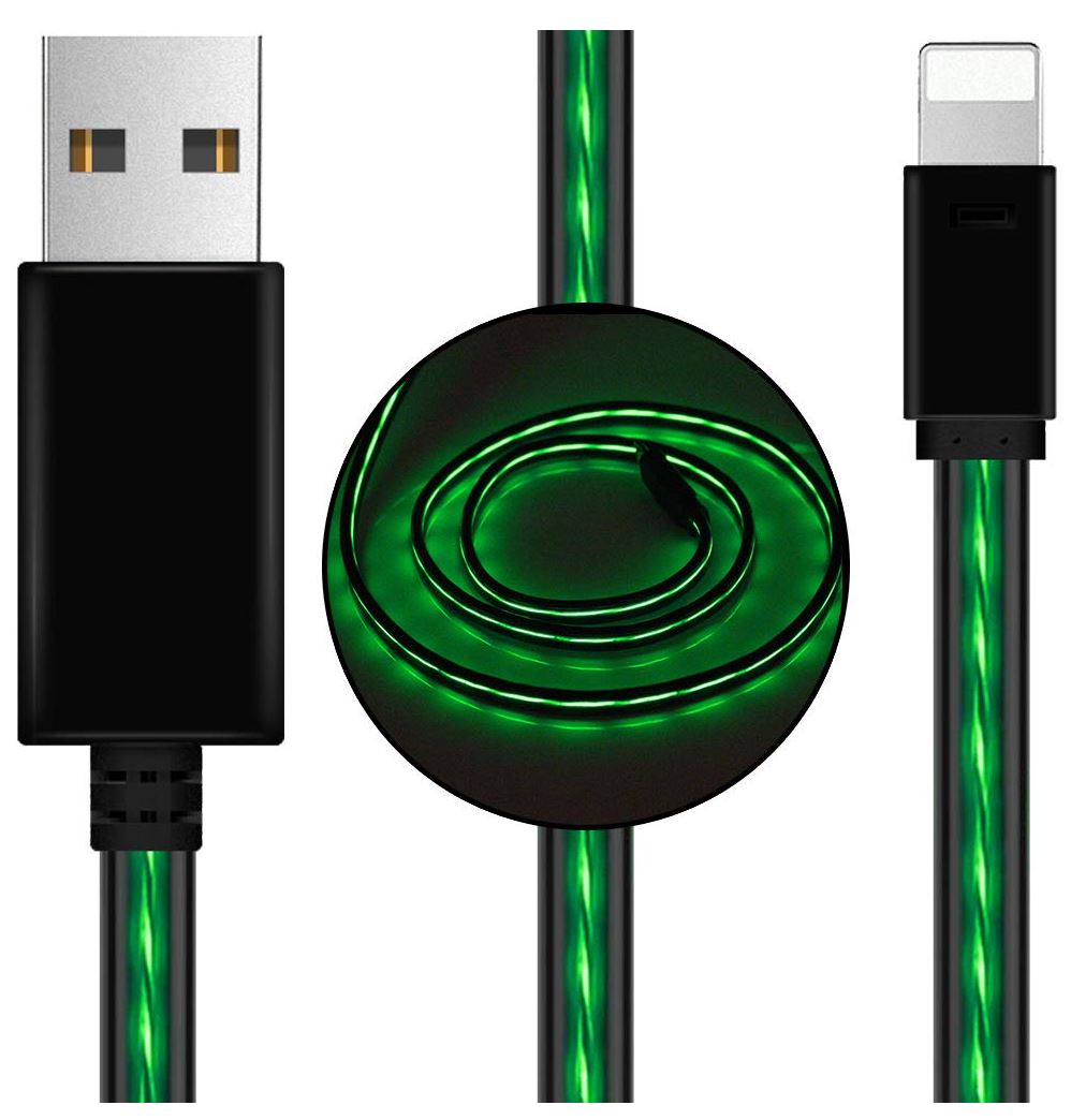 Astrotek, LED, Light, Up, Visible, Flowing, USB, Lightning, Data, Sync, Charger, Cable, Green, Charging, Cord, for, iPhone, 5, 6, 7, 8, Plus, 