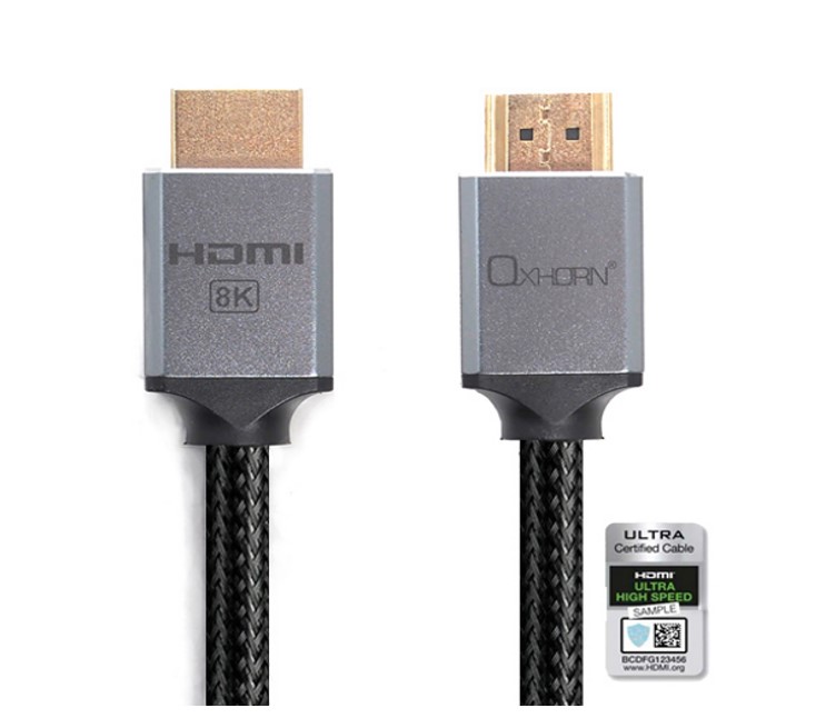 Cables/Other: Oxhorn, HDMI2.1a, 8K@60Hz, 3D, Ultra, Certified, Ethernet, Aluminum, Header, Cable, 1m, Male, to, Male, 