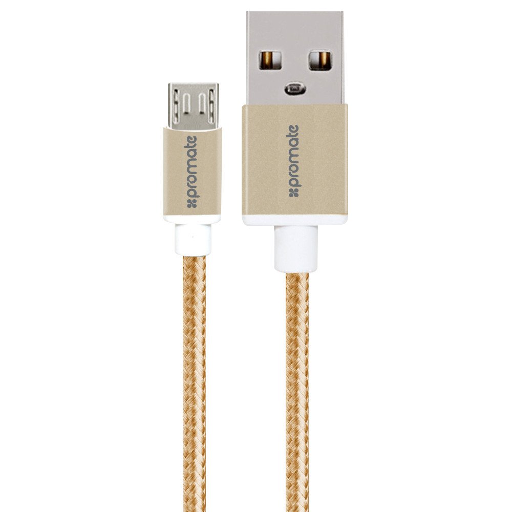 Promate, linkMate-U2M, Ultra-Durable, Mesh, Braided, Micro-USB, Sync, &, Charge, Cable, 120cm, Gold, 