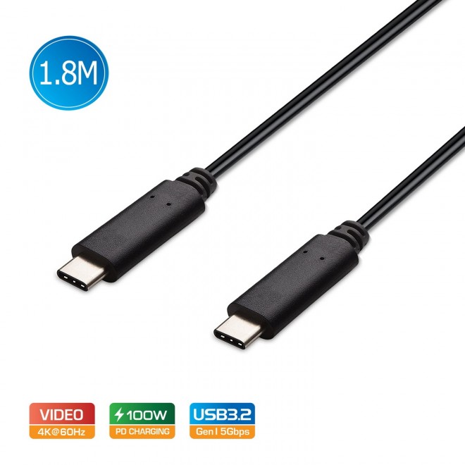 Simplecom, CA519, USB-C, to, USB-C, Cable, USB, 3.2, Gen1, 5A, 100W, PD, 4K@60Hz, 1.8M, 