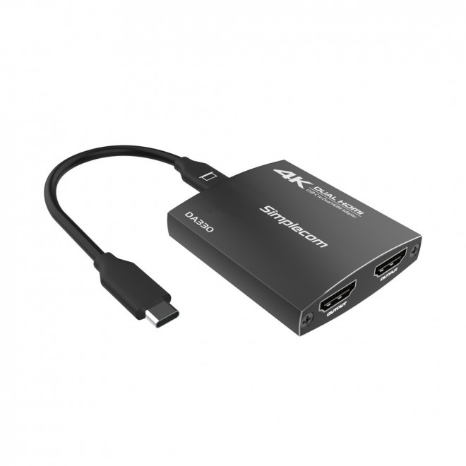 Simplecom, DA330, USB-C, to, Dual, HDMI, MST, Adapter, 4K@60Hz, with, PD, and, Audio, Out, 