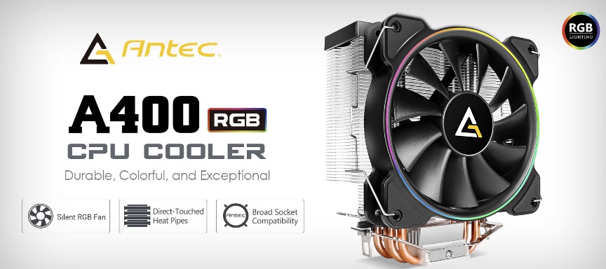 Antec, A400, RGB, CPU, Air, Cooler, Direct, Heat-Pipies, Silent, RGB, PWM, Fan, Broad, Socket, Support, Thermal, Paste, included., MTB, 