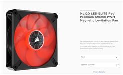 Corsair, ML, ELITE, Series, ML120, LED, ELITE, 120mm, Magnetic, Levitation, Red, LED, Fan, with, AirGuide, Single, Pack, 