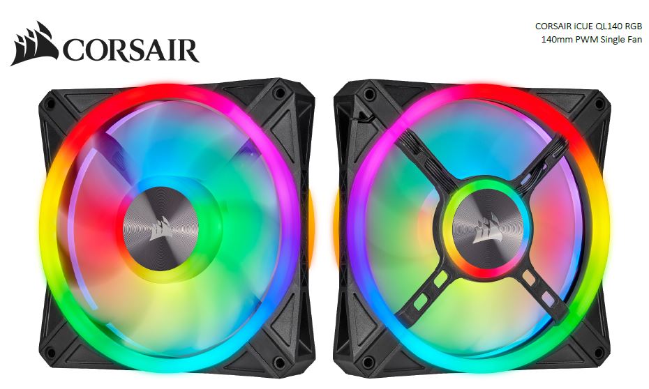 Case Accessories/Corsair: Corsair, QL140, RGB, ICUE, 140mm, RGB, LED, PWM, Fan, 26dBA, 50.2, CFM, Single, Pack, 