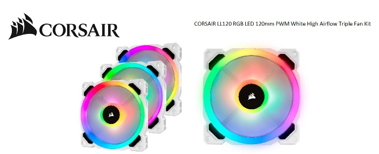Case Accessories/Corsair: Corsair, Light, Loop, Series, White, LL120, RGB, 120mm, PWM, Fan, 3, Fan, Pack, with, Lighting, Node, PRO., Two, Years, Warranty, 