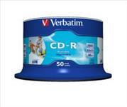 Verbatim, CD-R, 80Min, 50Pk, WHT, InkJet, 52x, 