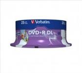 Verbatim, DVD+R, DL, 8.5GB, 25Pk, WHT, Wide, IJ, 8x, 