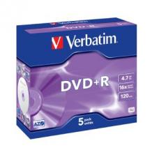 Optical Drives (DVD/Blu-Ray)/Verbatim: Verbatim, DVD+R, 16X, Jewel, 5pk, 4.7GB, 