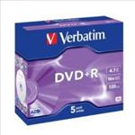 Verbatim, DVD+R, 16X, Jewel, 5pk, 4.7GB, 