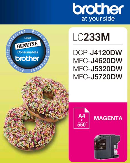 Ink Cartridges/Brother: Brother, LC233, Magenta, Ink, Cart, (Up, to, 550, pages), 