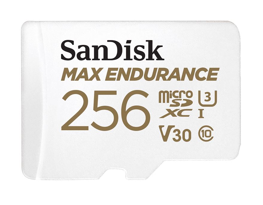 SanDisk, 256GB, Max, Endurance, microSDHCâ„¢, Card, SQQVR, 120, 000, Hr, Hrs, UHS-I, C10, U3, V30, 100MB/s, R, 40MB/s, W, SD, adaptor, 10Y, 